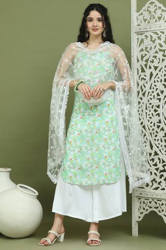 Floral printed rayon kurta palazzos with dupatta