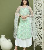 Floral printed rayon kurta palazzos with dupatta