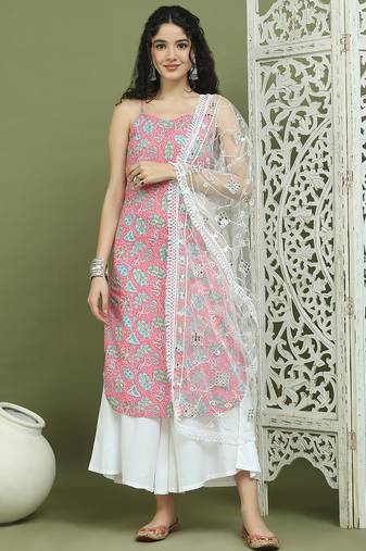 Floral printed rayon kurta palazzos with dupatta