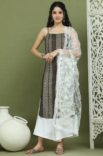 Foil printed rayon kurta palazzo dupatta