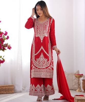 Regal Red Anarkali Set with Intricate Ivory Embroidery 1