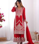 Regal Red Anarkali Set with Intricate Ivory Embroidery