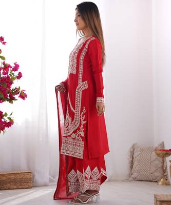 Regal Red Anarkali Set with Intricate Ivory Embroidery 3