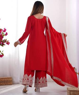 Regal Red Anarkali Set with Intricate Ivory Embroidery 4