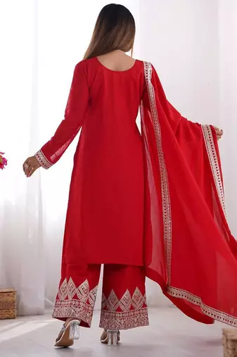 Regal Red Anarkali Set with Intricate Ivory Embroidery