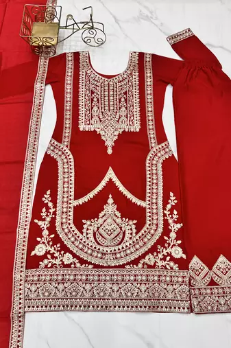 Regal Red Anarkali Set with Intricate Ivory Embroidery