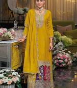 Yellow Embroidered Designer Suit With Skirt & Dupatta