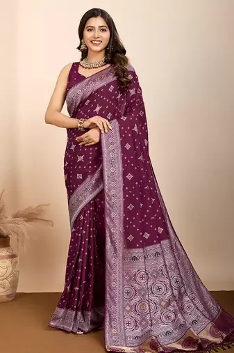 Magenta silk blend saree with rich woven pallu
