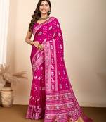 Pink silk blend saree with rich woven pallu