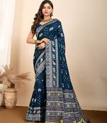 Teal silk blend saree with rich woven pallu