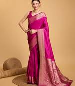 Pink silk blend saree with weaved rich zari pallu