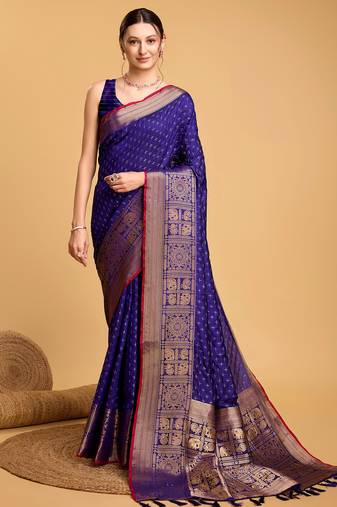 Blue soft silk blend saree with zari