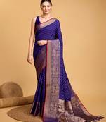 Blue soft silk blend saree with zari