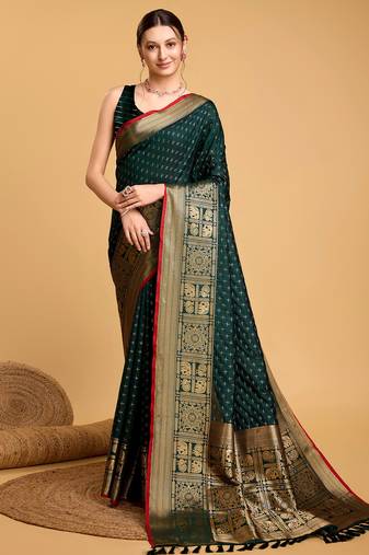Green soft silk blend saree with zari