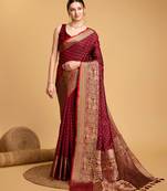 Maroon soft silk blend saree with zari