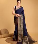 Navy soft silk blend saree with zari