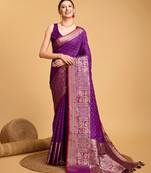 Purple soft silk blend saree with zari