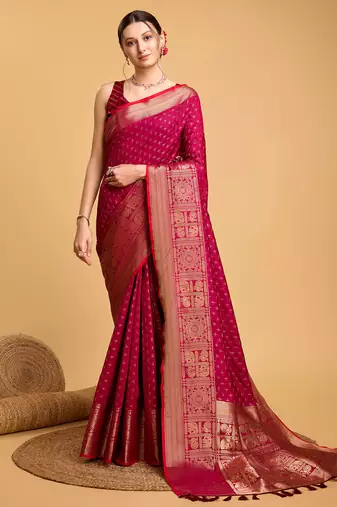 Red soft silk blend saree with zari