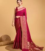 Red soft silk blend saree with zari