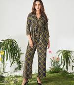 Brown modal satin printed co-ord set for women