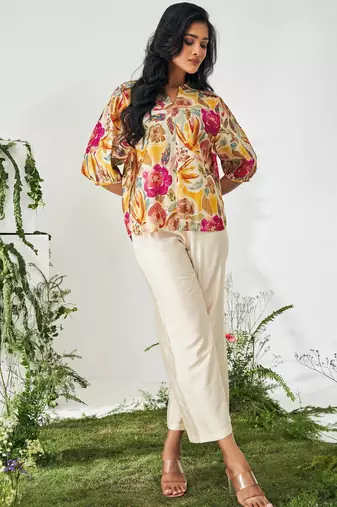 Multicolor chanderi floral printed co-ord set for women