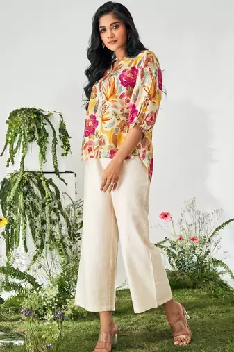 Multicolor chanderi floral printed co-ord set for women