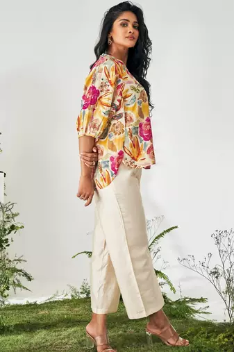 Multicolor chanderi floral printed co-ord set for women