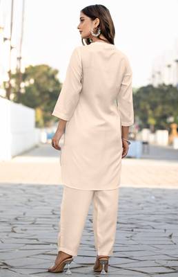 Cream cotton blend printed co-ord set for women 2