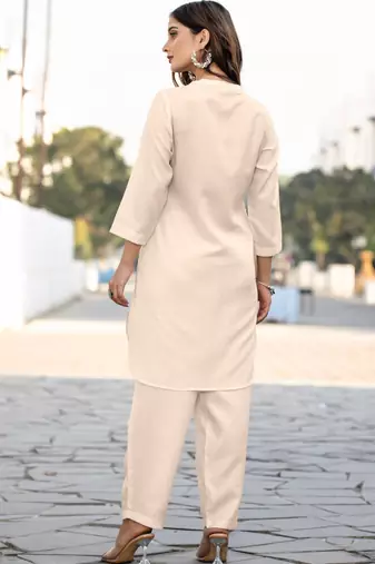 Cream cotton blend printed co-ord set for women