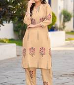 Brown cotton blend printed co-ord set for women