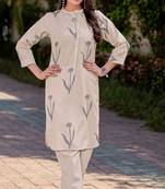 Cream cotton blend printed co-ord set for women