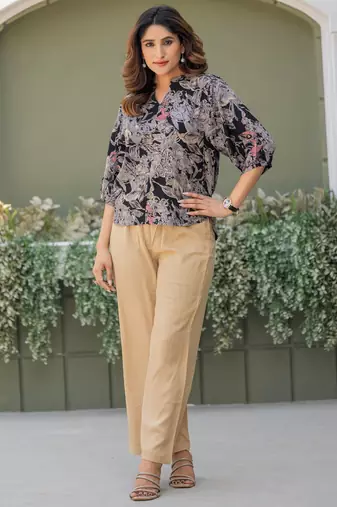 Multi & black viscose rayon printed co-ord set for women