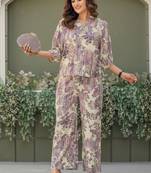 Multi & rust viscose rayon printed co-ord set for women