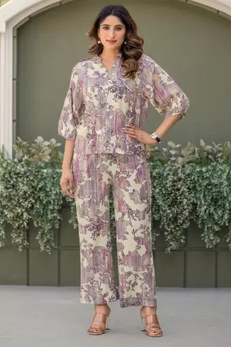Multi & rust viscose rayon printed co-ord set for women