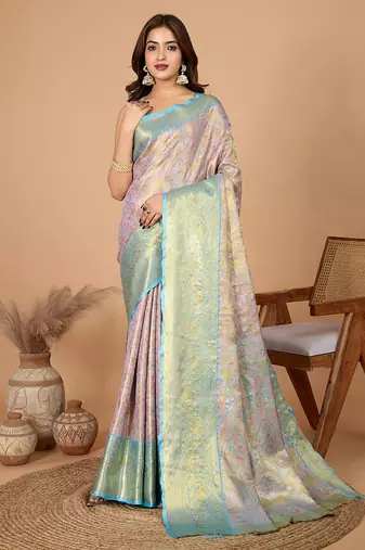 Lavender art silk saree with all over zari weave