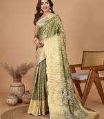 Olive art silk saree with all over zari weave