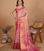 Pink art silk saree with all over zari weave