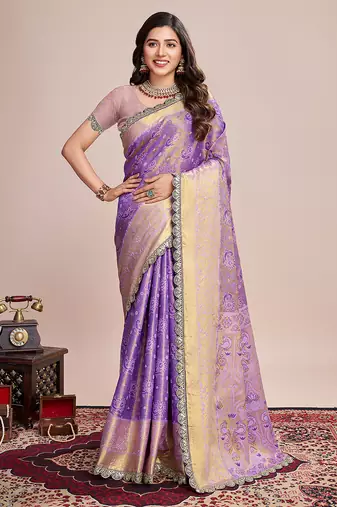 Purple art silk saree with jari weave rich pallu