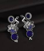 Blue color oxidised earrings with fine carving for traditional outfits