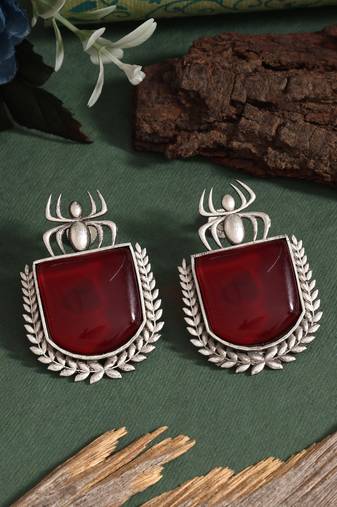 Maroon color oxidised earrings for weddings and traditional ethnic wear