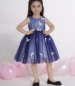 Navy blue embellished net Sleeveless party frock for kids