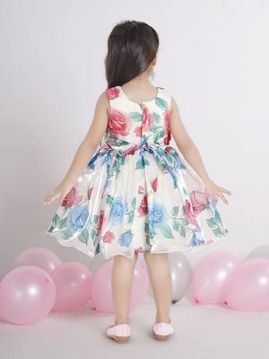 Off white digital floral printed organza Sleeveless party frock for kids 2