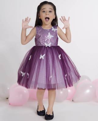 Wine embellished net Sleeveless party frock for kids 1