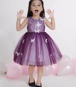 Wine embellished net Sleeveless party frock for kids
