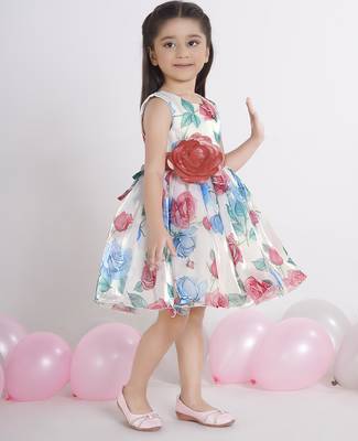 Off white digital floral printed organza Sleeveless party frock for kids 4