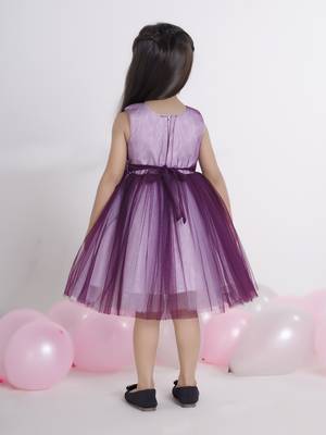 Wine embellished net Sleeveless party frock for kids 2