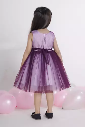 Wine embellished net Sleeveless party frock for kids