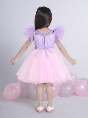 Purple Lilac sequence solid Sleeveless net party frock for kids 2