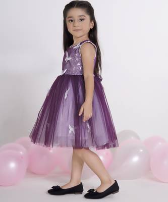 Wine embellished net Sleeveless party frock for kids 3