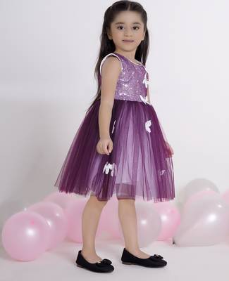 Wine embellished net Sleeveless party frock for kids 4
